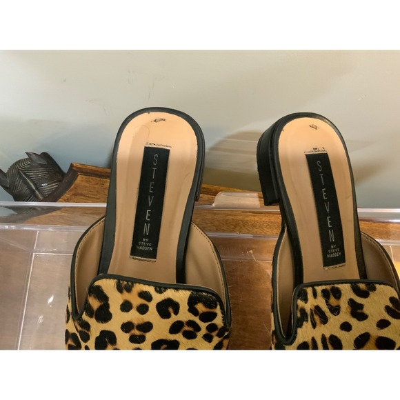 STEVEN by Steve Madden Leopard Print Calf Hair Pointed Toe Mule‎ Flats Women - Picture 13 of 14
